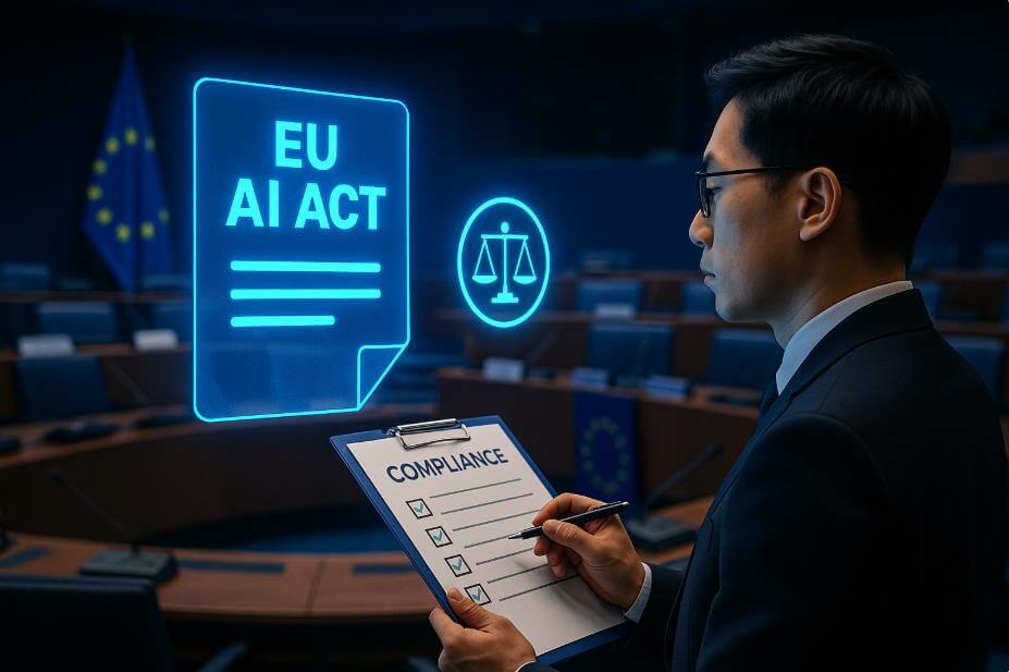 EU AI Act 컴플라이언스 점검하는 전문가 모습