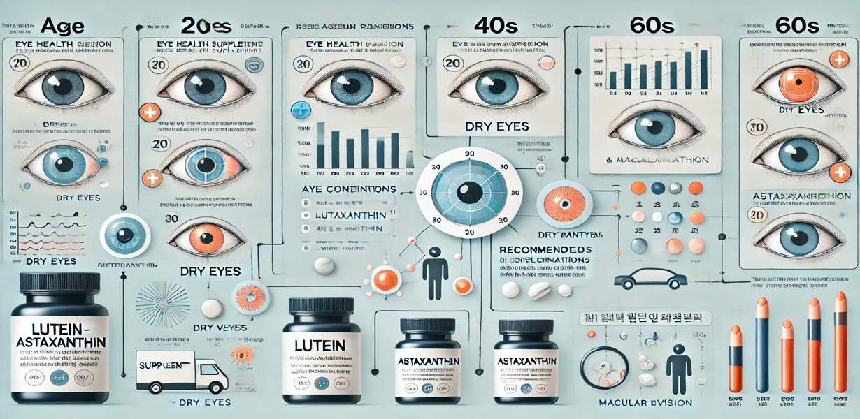루테인과 아스타잔틴을 연령대와 눈 건강 증상에 따라 조합한 인포그래픽