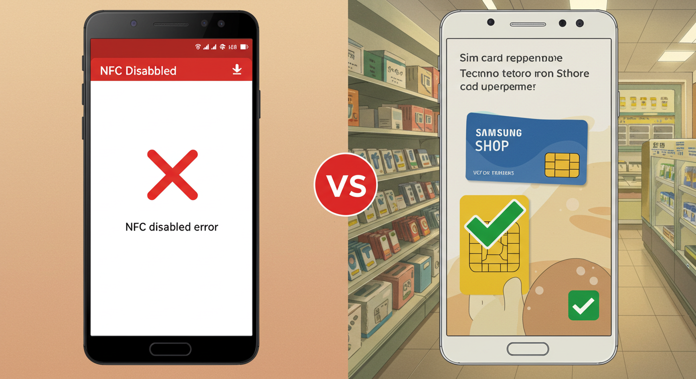 삼성페이 교통카드 등록 오류와 해결 방법 비교 장면