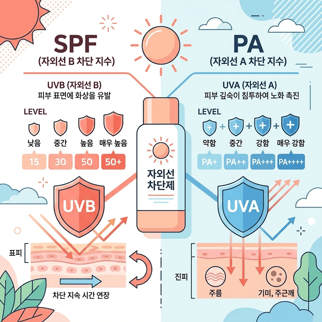 SPF PA 차단 지수 비교표 인포그래픽