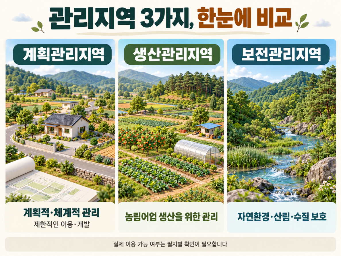 계획관리지역&middot;생산관리지역&middot;보전관리지역의 차이, 토지 매입 전 확인사항