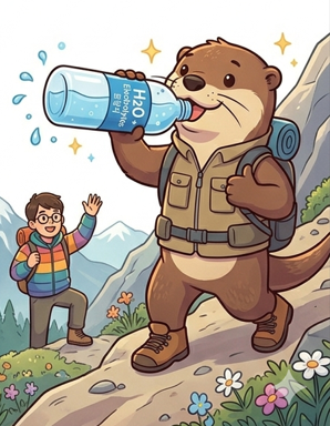 등산하며 물을 마시는 수달