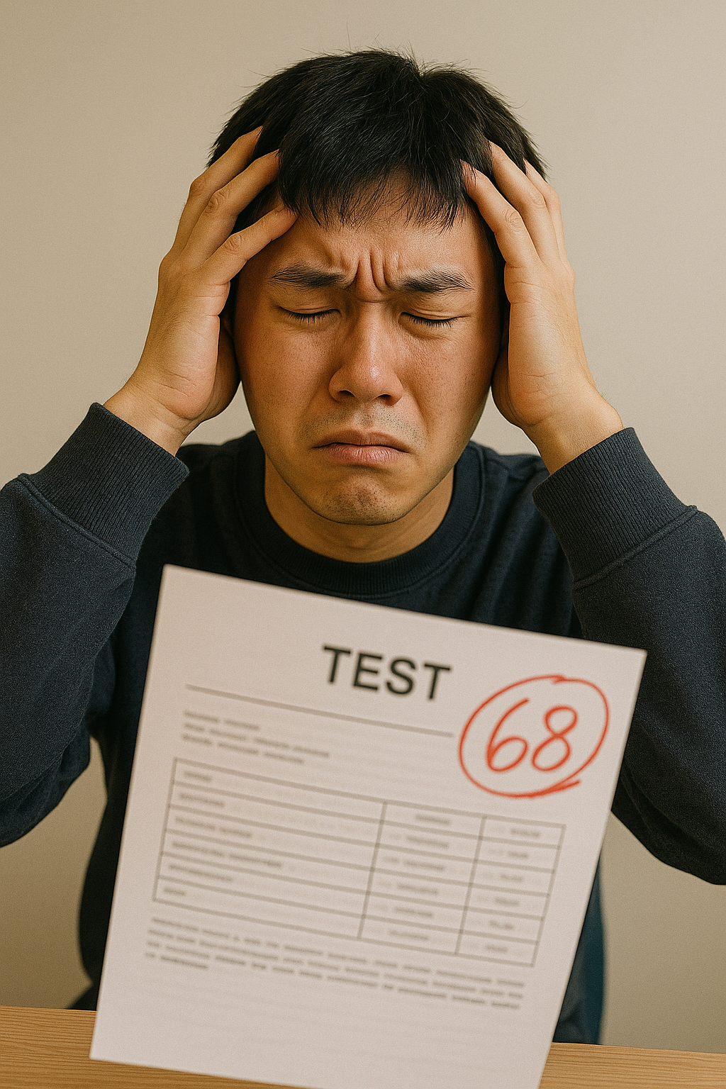 낮은 시험 점수로 스트레스를 받는 학생