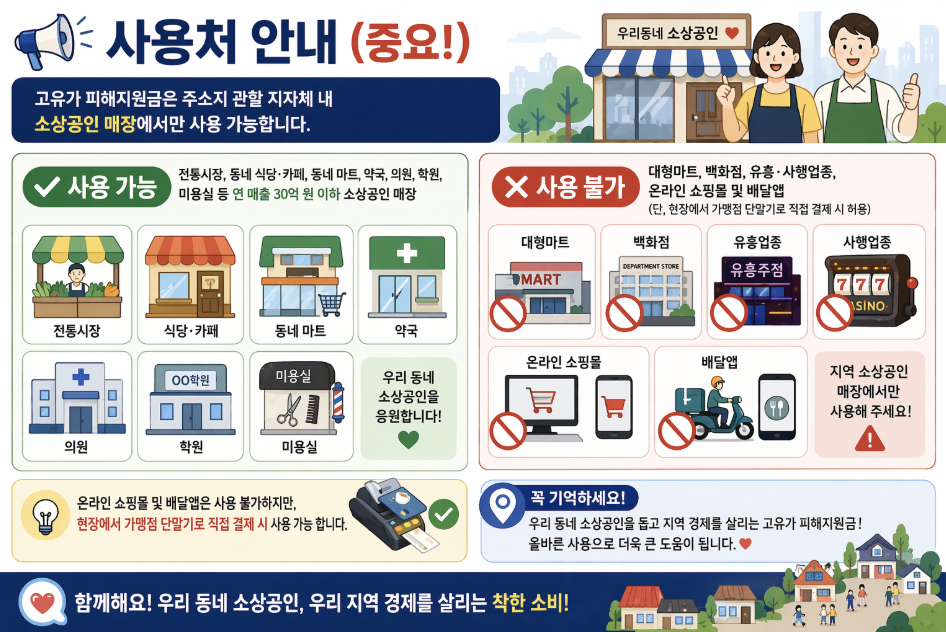 민생지원금 사용처 사용 가능 불가 업종 안내 인포그래픽