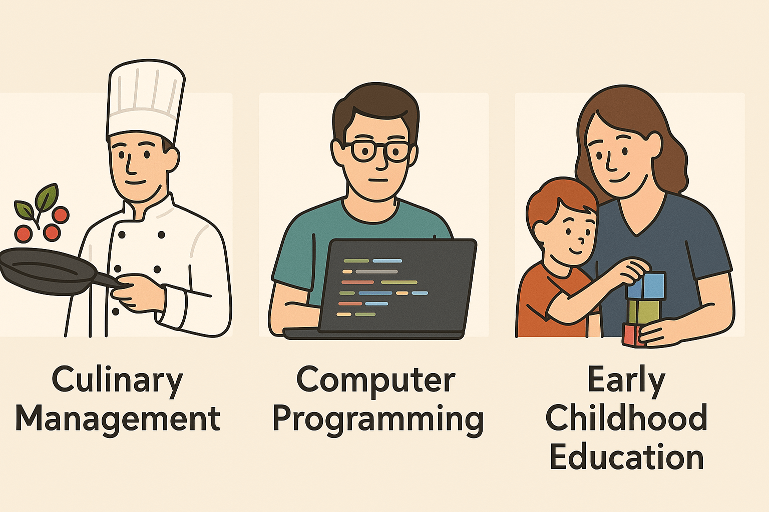 팬쇼컬리지 인기 학과 가이드 - 조리학과, 컴퓨터 프로그래머, 아동 보육과