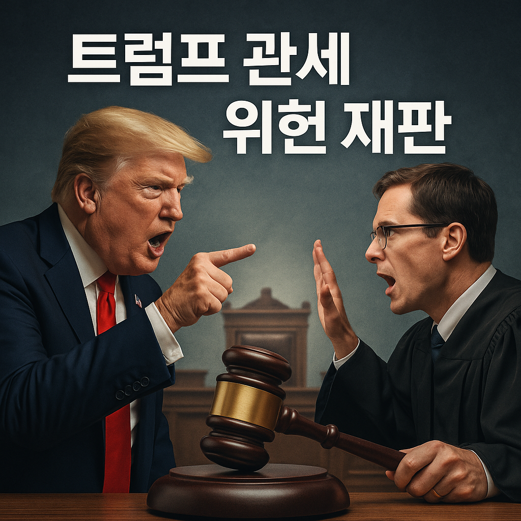 트럼프 관세 위헌 재판 문구와 트럼프 대통령과 판사 이미지