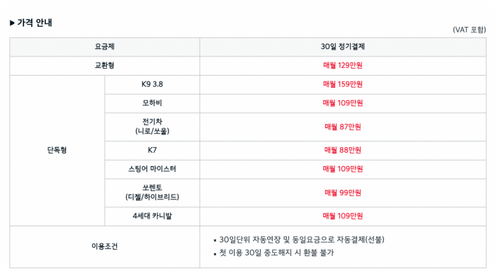 기아플랙스-월구독서비스-가격대