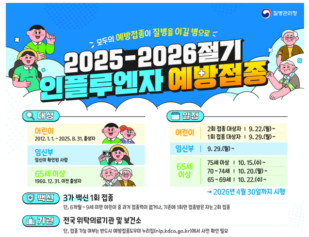 독감 유행주의보 발령, 무료접종 신청하세요 (출처:질병관리청)