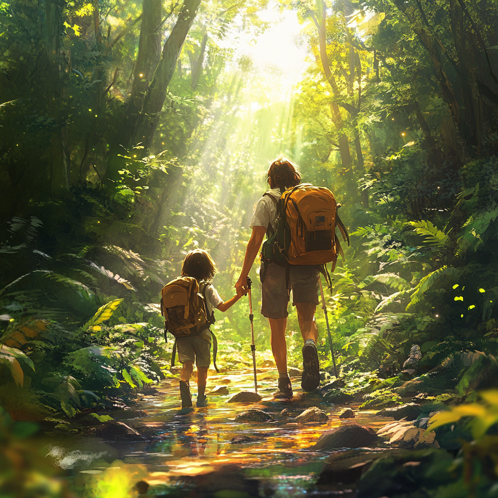 아이와 등산하는 사진