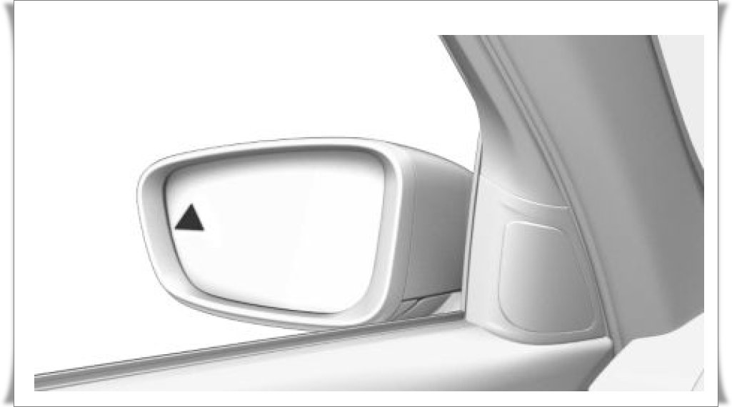 BMW G30 사이드미러에 후측방 경보 표시가 점등되어 접근 차량을 알려주는 모습