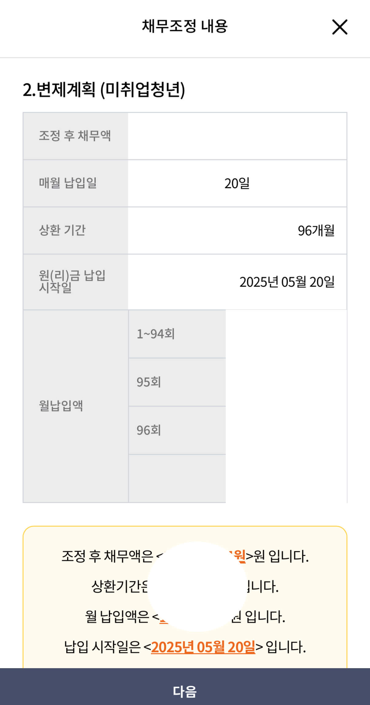 실제 신용회복위원회 채무조정 합의서 체결 완료 화면, 압류 해지 진행 과정 참고