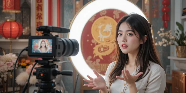 운세 해석을 설명하는 유튜브 영상을 촬영하는 블로거의 작업 공간