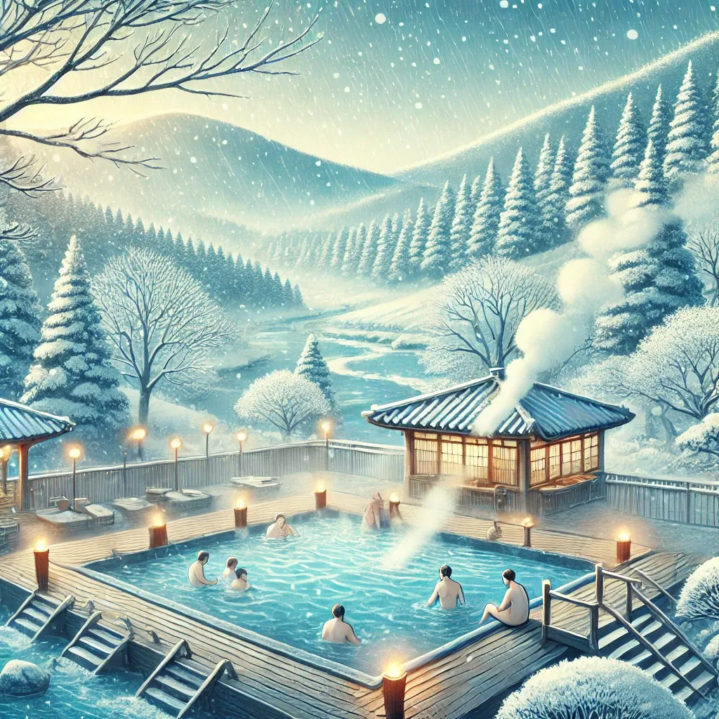 눈덮인풍경-노천온천-겨울휴식