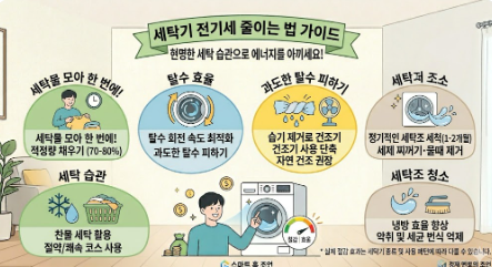 세탁 습관 개선 및 세탁조 청소를 통한 세탁기 전기세 절약 방법 요약 가이드