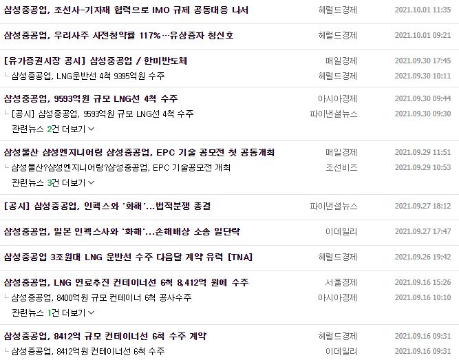 삼성중공업 뉴스, 공시