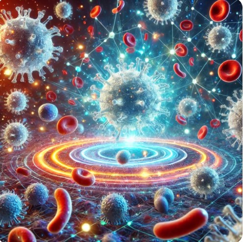 면역세포가 바이러스를 물리치는 상징적 이미지