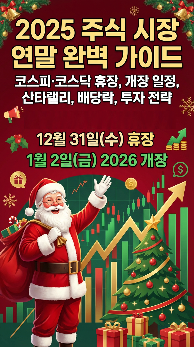 2025 주식 시장 연말 휴장일, 코스피, 코스닥 휴장,개장 일정, 시간, 산타랠리, 배당락, 배당부일 및 투자 전략