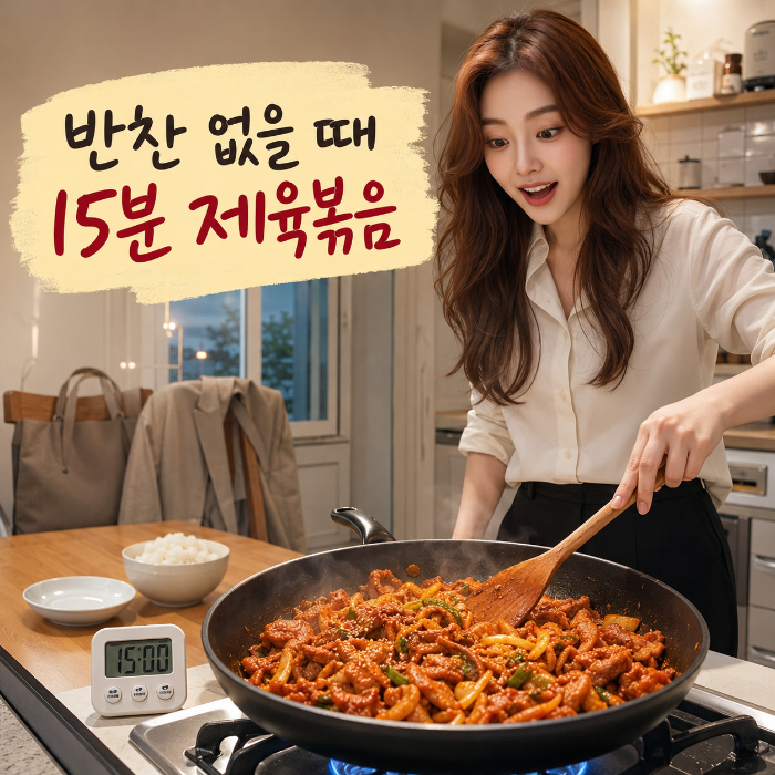 퇴근 후 반찬 없을 때 15분 만에 대패삼겹 제육볶음을 만드는 직장인 모습