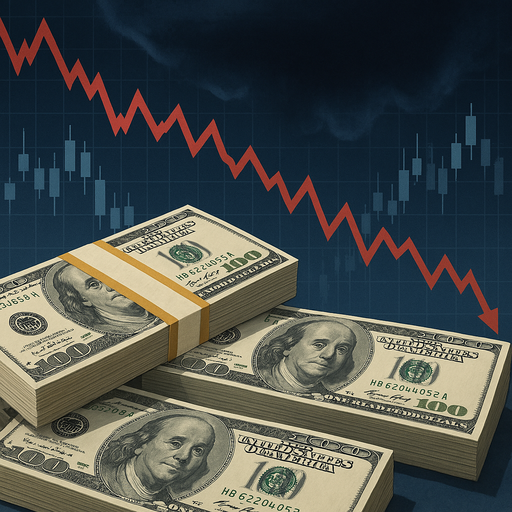 쌓여있는 달러와 증기 하락 차트 이미지