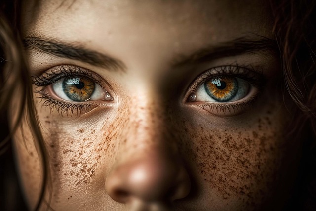 얼굴에-기미가-많은-여자아이가-정면을-응시하고-있습니다.