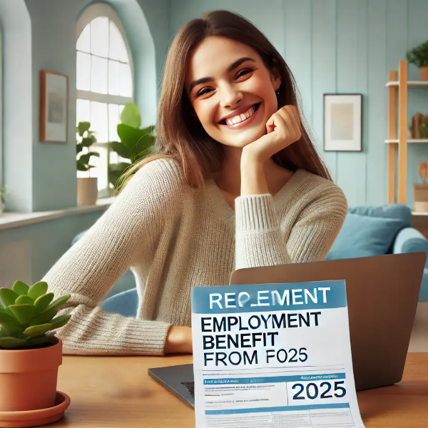 책상에서 노트북과 함께 2025년 취업 지원금 승인 문서를 확인하며 안도하는 젊은 여성의 초고해상도 사진