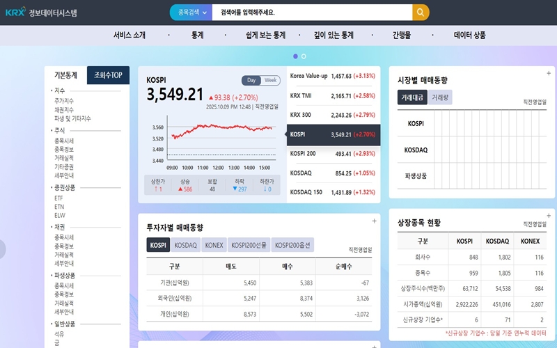 KRX 정보데이터시스템 공식 홈페이지 소개