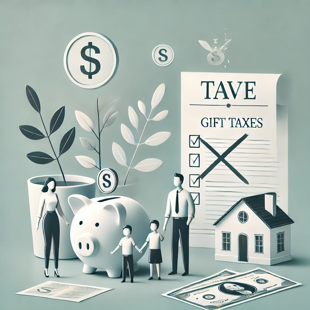 증여받은 주택, 세금등을 절약하는 의미의 이미지.
부모와 자식들이 저금통앞에서 서있는 모습