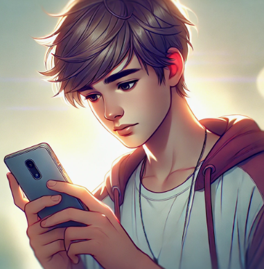 스마트폰을 보고 있는 10대 소년