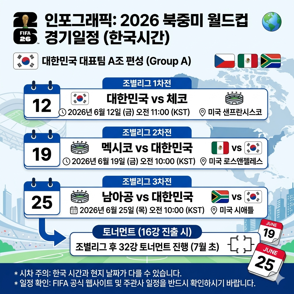 2026 북중미월드컵 경기일정 한국시간|대한민국 조별리그·전체 일정 확인방법 인포그래픽