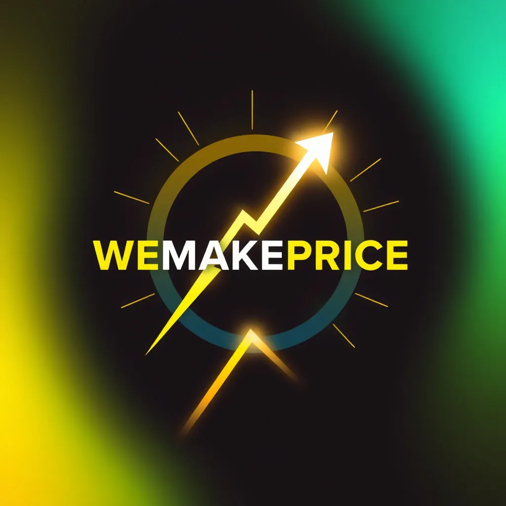 위메프의 첫 시작을 상징하는 로고를 중앙에 배치하고, 그 주위로 가파르게 상승하는 그래프나 빛나는 이펙트를 넣어 기대감과 성공적인 출발을 표현합니다. 밝고 활기찬 색감을 사용하여 긍정적인 분위기를 연출합니다.