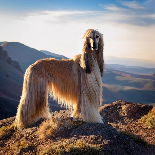 산등성이에 서 있는 아프간 하운드