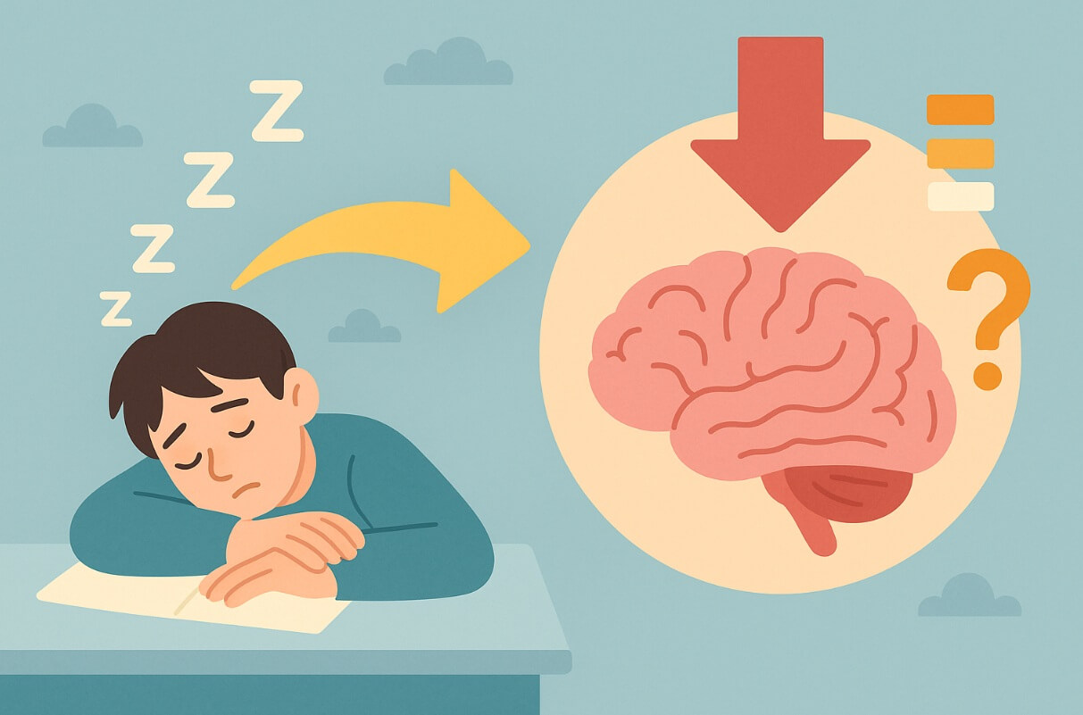 책상앞에서 졸고있는 청소년의 뇌 사진