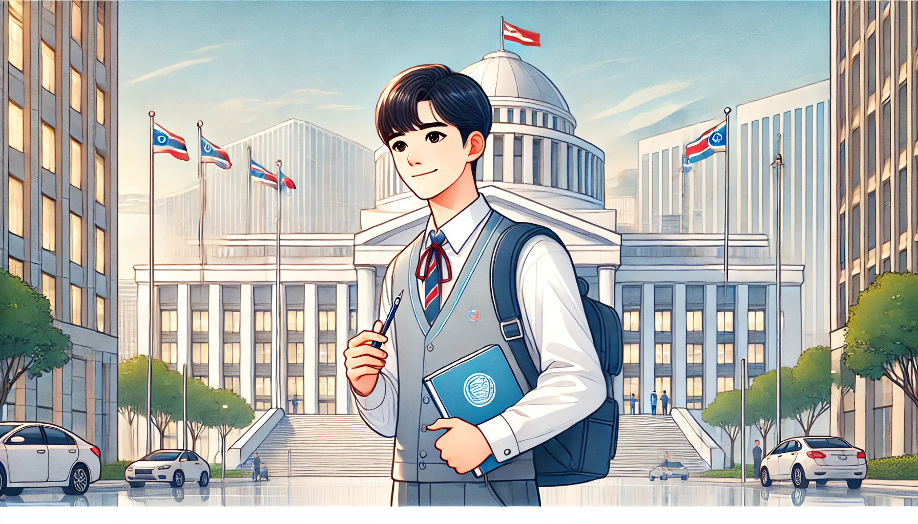 정부 청사를 배경으로 미래의 행정가를 꿈꾸는 학생