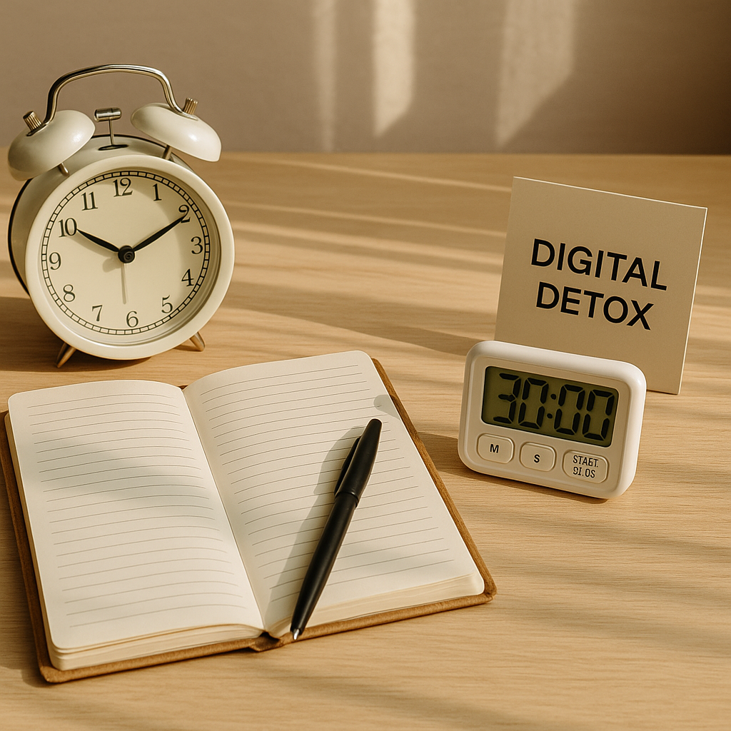 타이머, 일기장, 디지털 디톡스 아침 도구들 이미지
아날로그 시계, 일기장, 디지털 디톡스, 타이머 기기