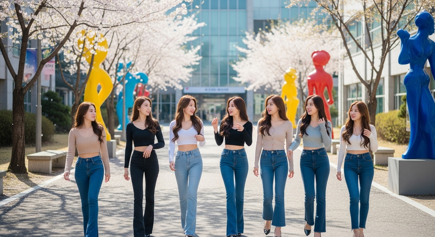 예술대학 캠퍼스를 걷는 여자들