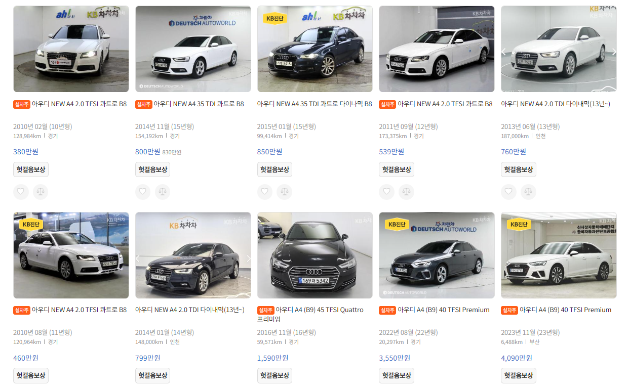KB차차차 - 아우디 A4 실시간 매물