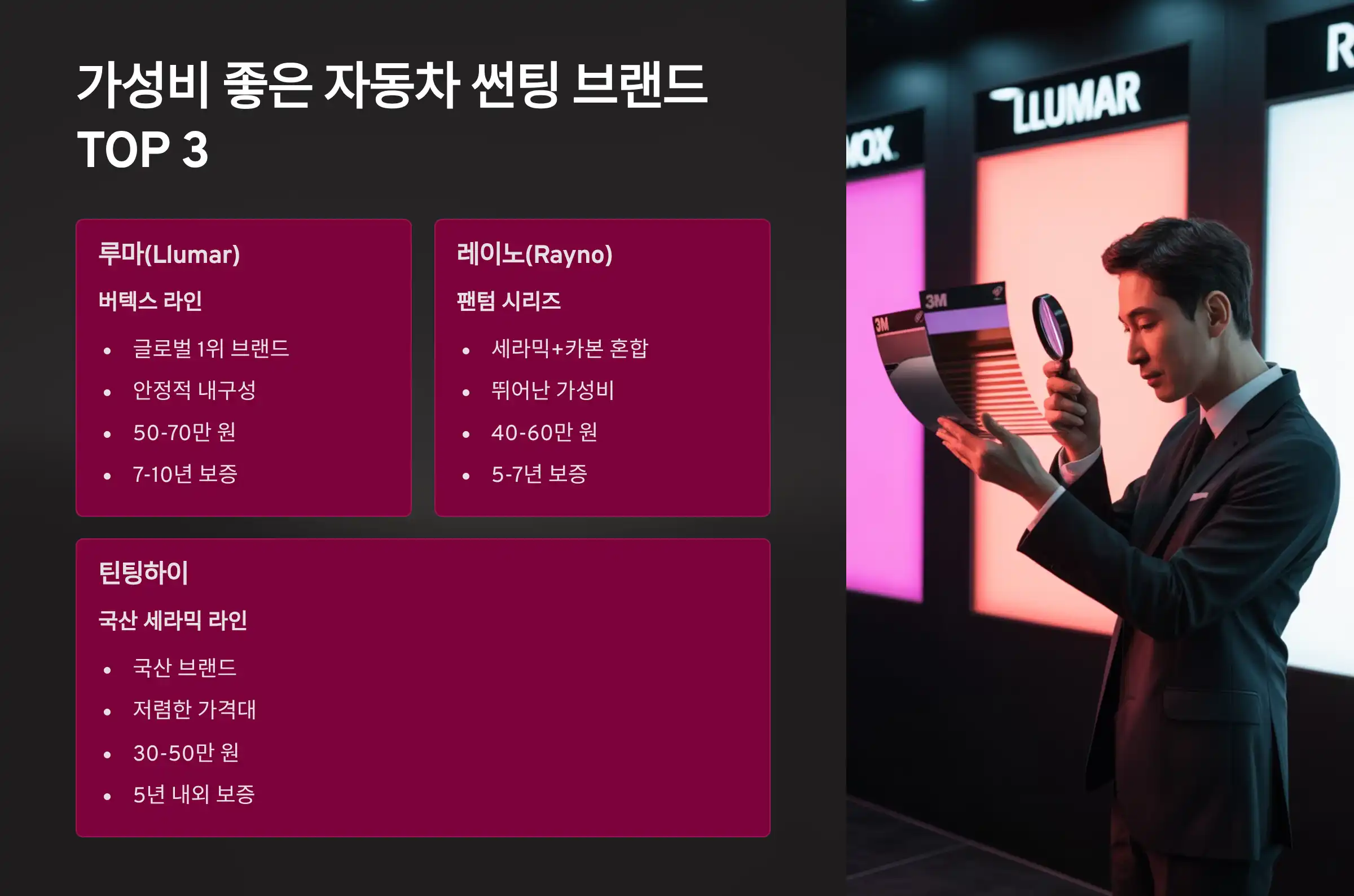 가성비 좋은 자동차 썬팅 브랜드 TOP 3