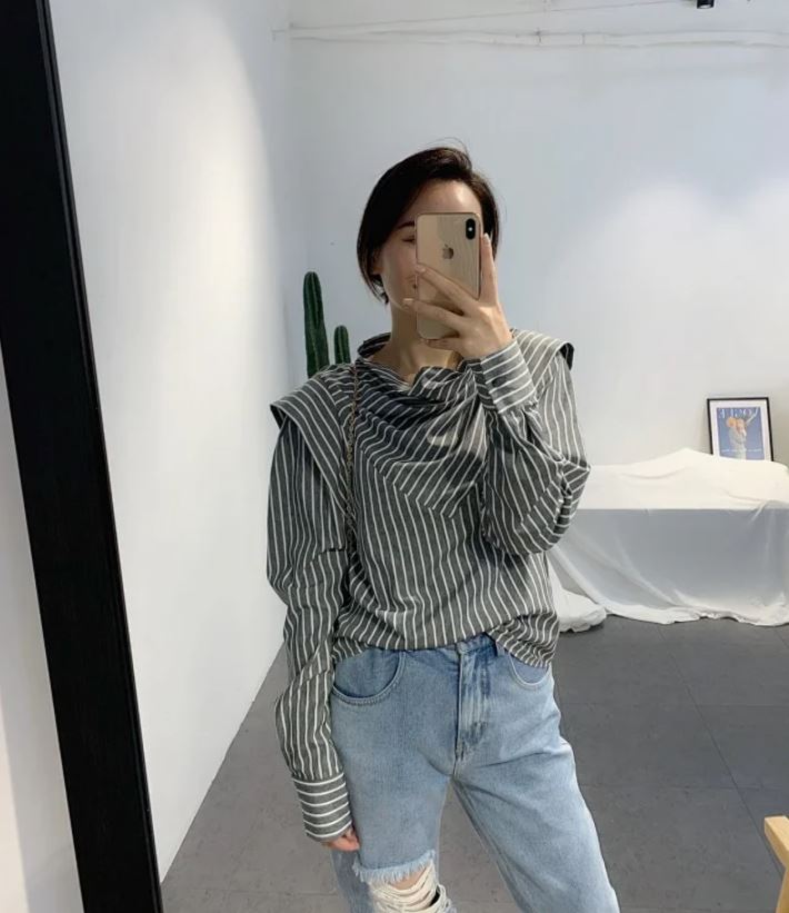 이자벨마랑 스트라이프 실크 블라우스