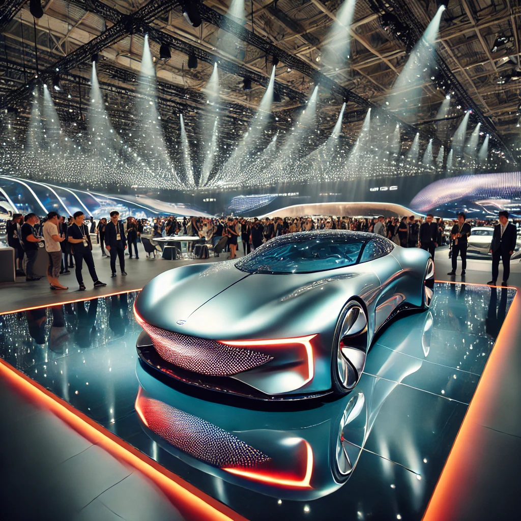 고급 자동차를 구경하는 2030세대 이미지