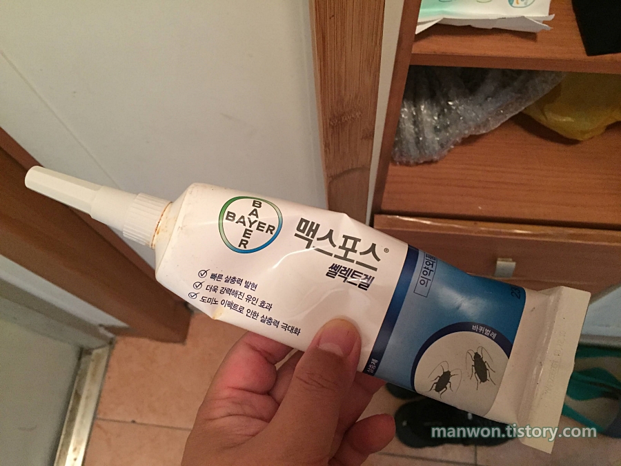 집에서 바퀴벌레 약 맥스포스 쎌렉트겔을 발견