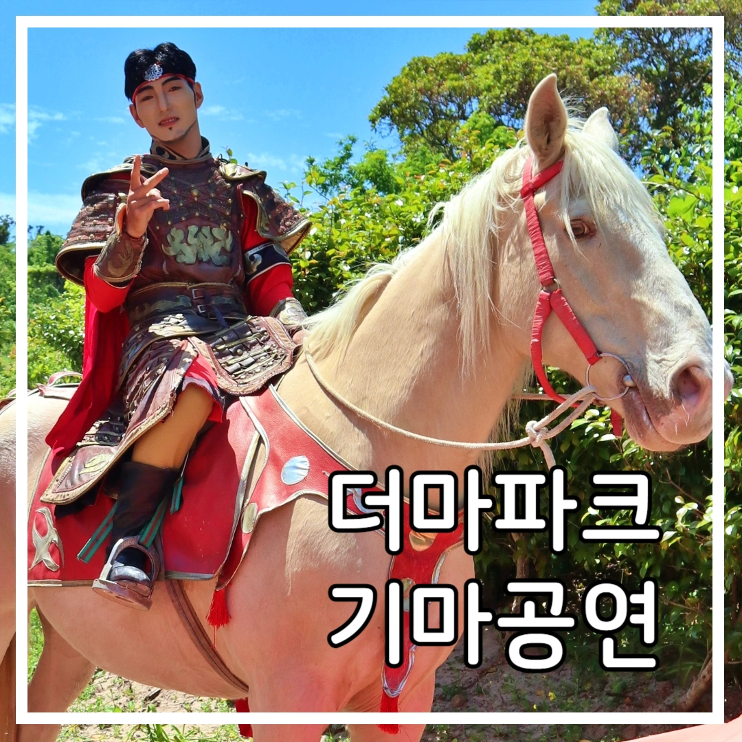 하얀 말위에 고구려 군인 옷을 입은 남자가 타고 있다