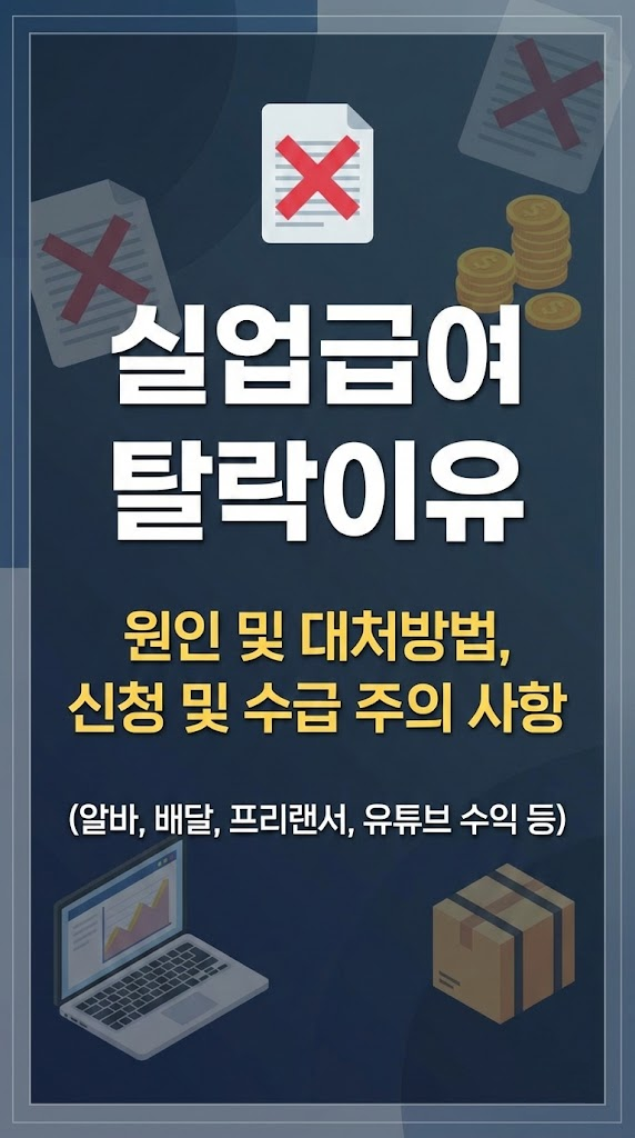 실업급여 탈락이유, 원인 및 대처방법, 신청 및 수급 주의 사항(알바, 배달, 프리랜서, 유튜브 수익 등)