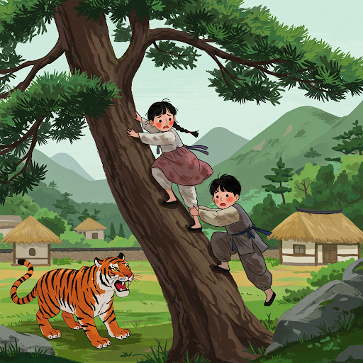 호랑이를 피해 나무 위로 올라가는 오누이
비올렛의 숲 https://forest-of-violet.co.kr