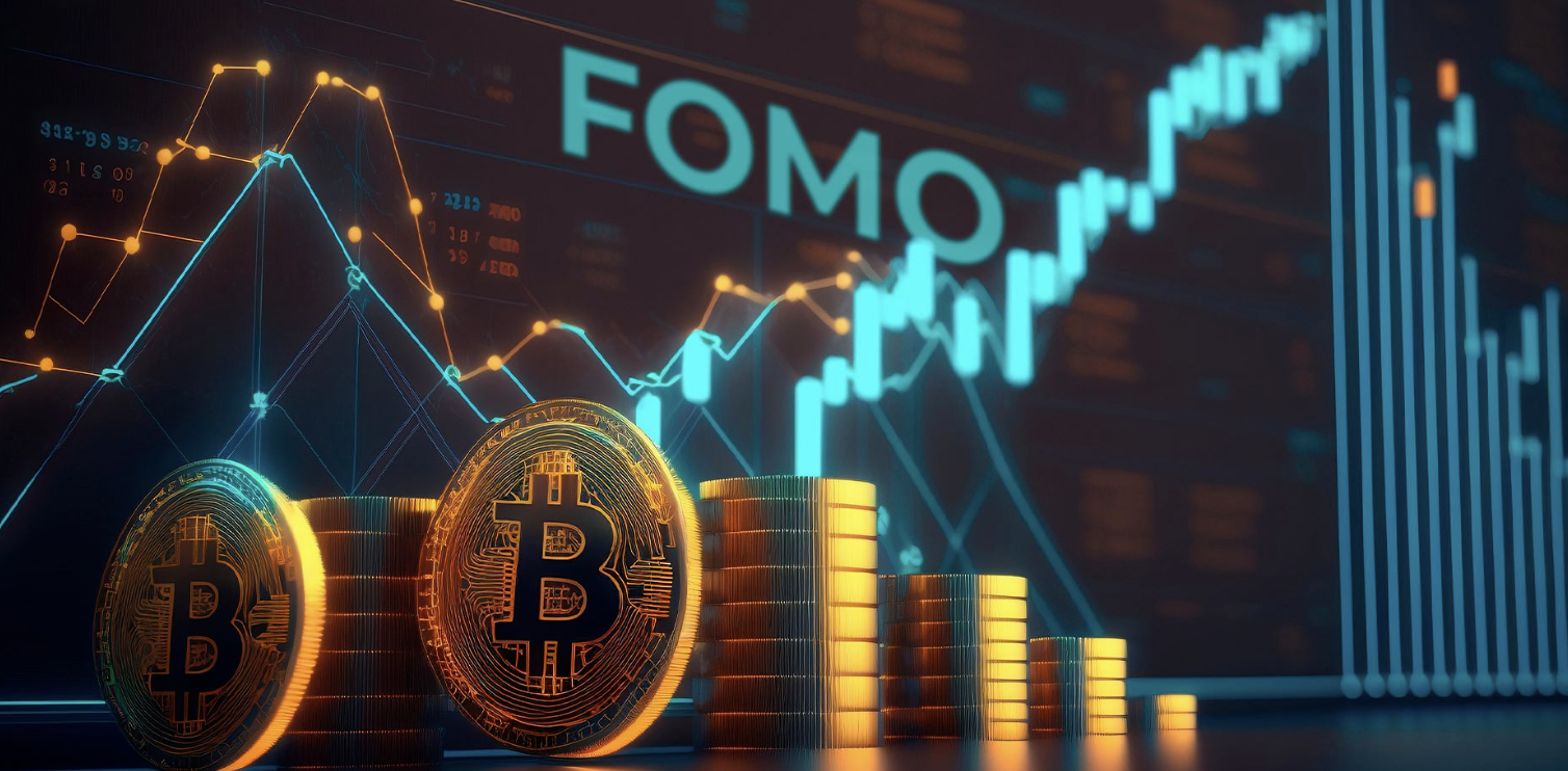 비트코인의 변동성 그래프때문에 FOMO를 느끼는 사람들을 상징하는 이미지