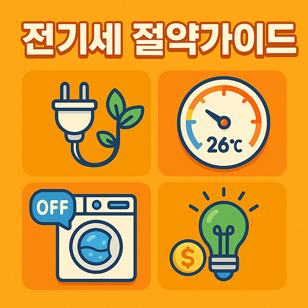 '전기세 절약 가이드' 라는 문구가 들어간 인포그래픽 스타일의 이미지