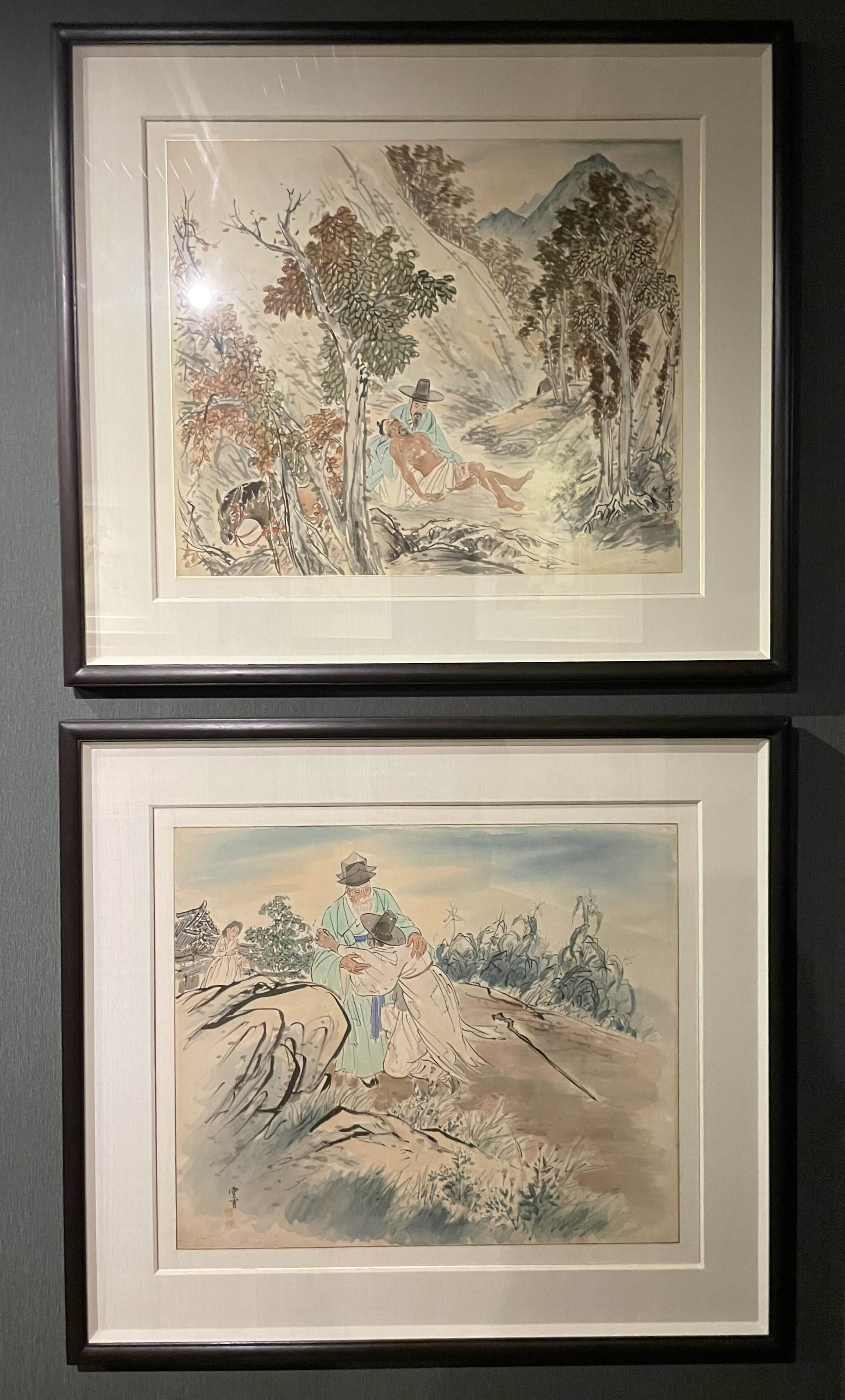 김기창 - 예수의 생애 : 15.착한 사마리아 사람들, 16. 탕자 돌아오다. (1952-1952, 비단에 채색)