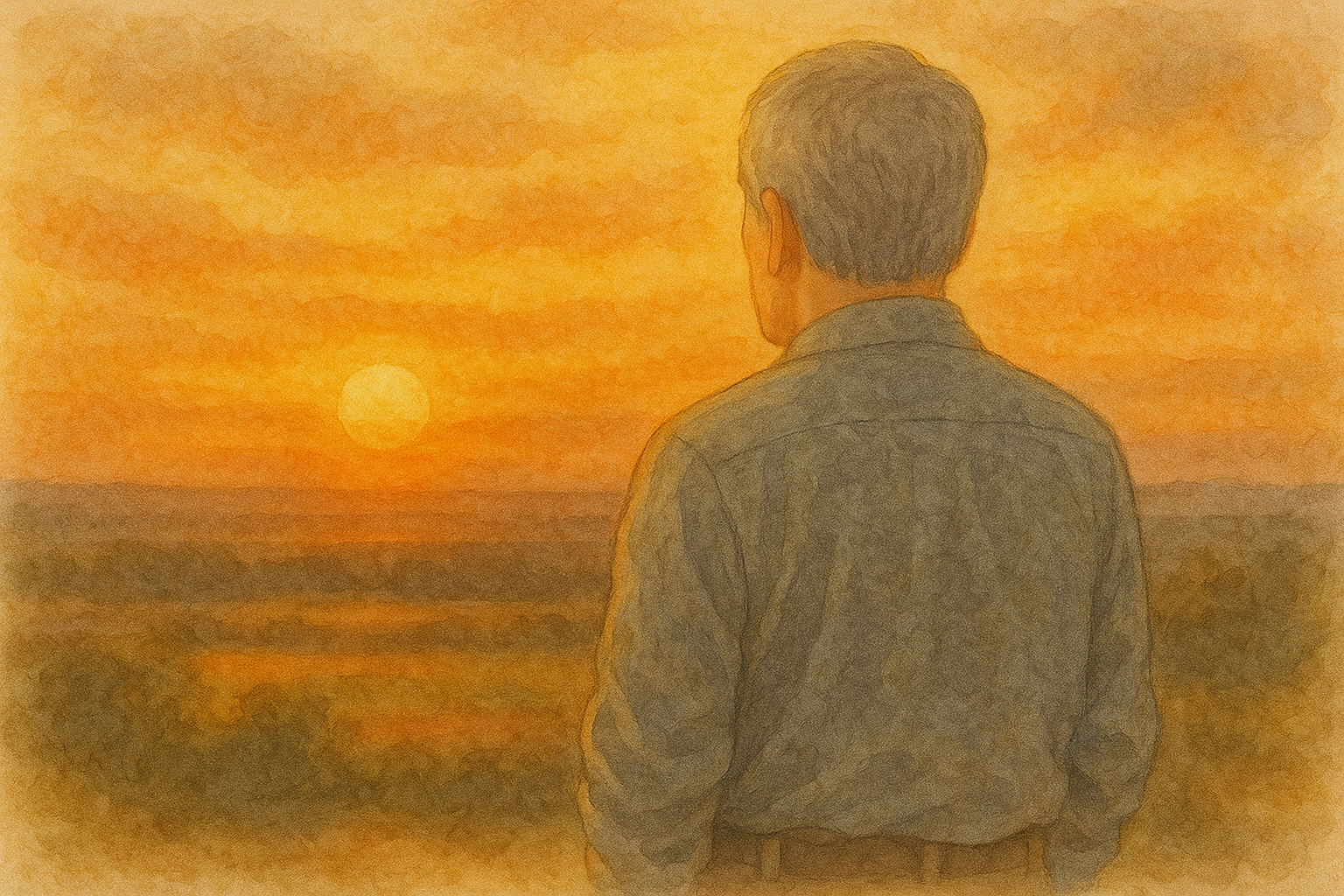 노을 속의 고요한 발걸음