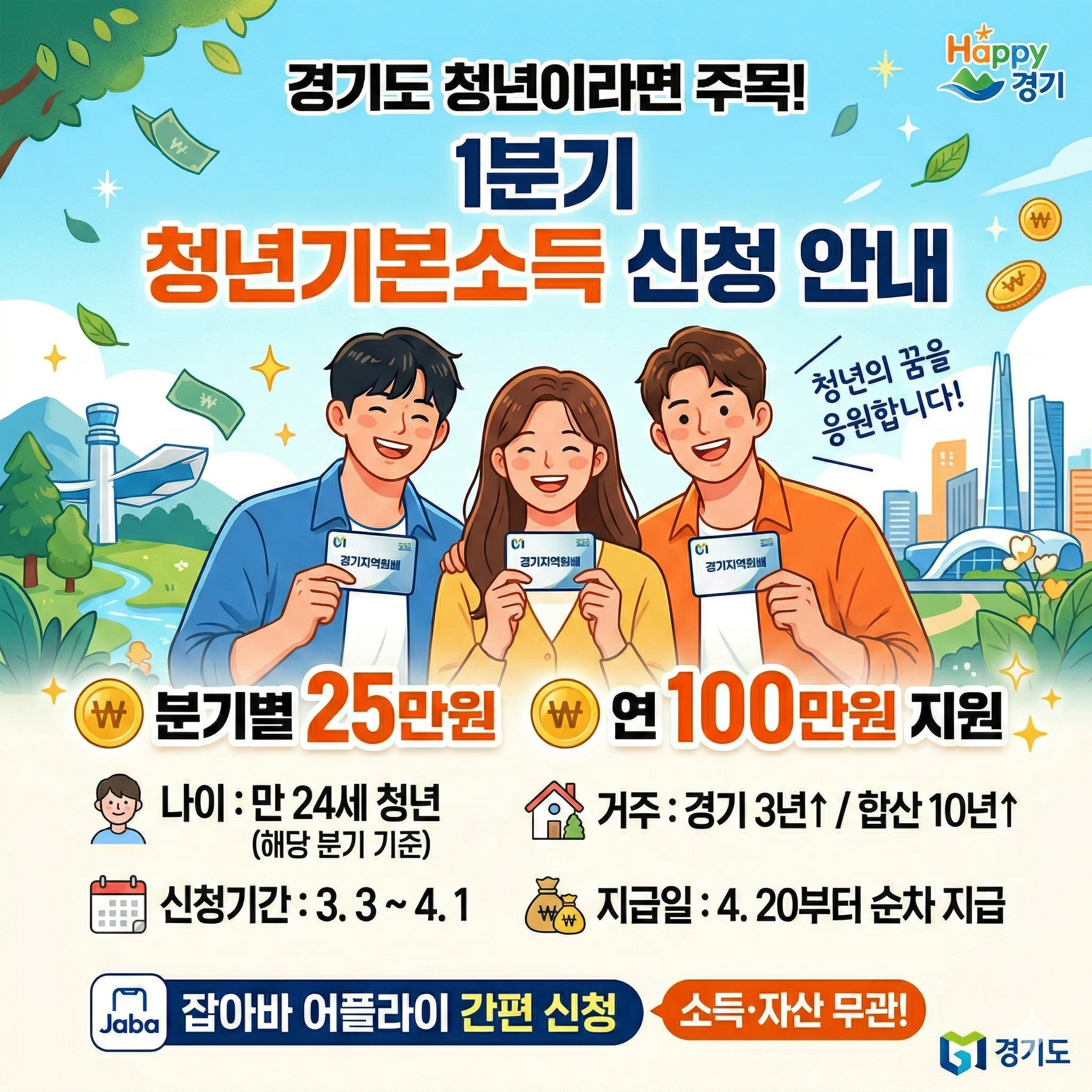 경기도 청년기본소득 신청 방법 및 대상 총정리 (분기별 25만원 혜택)