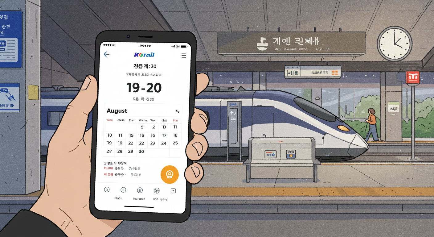 KTX 예매 시작일과 시간을 보여주는 코레일 앱 일러스트