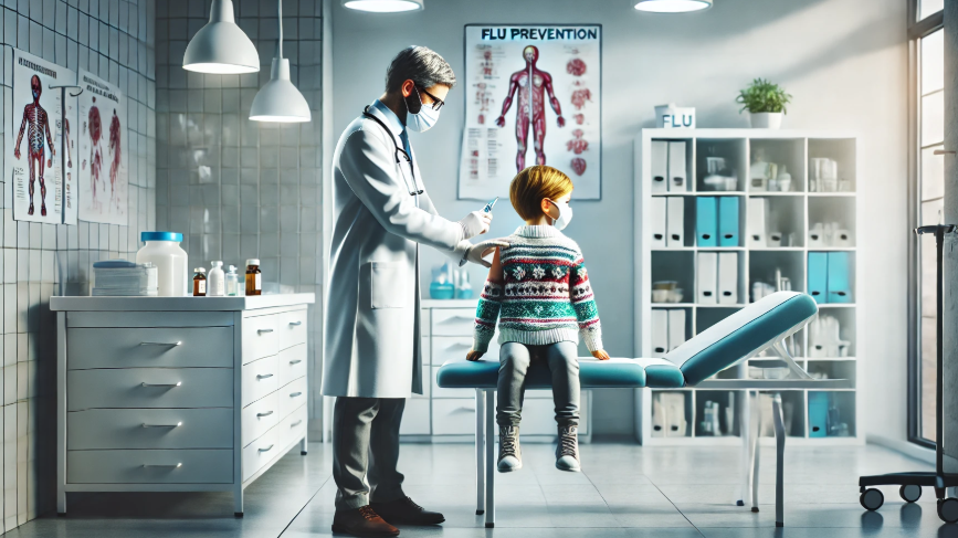 어린이가 독감 주사 맞고 있는 그림
